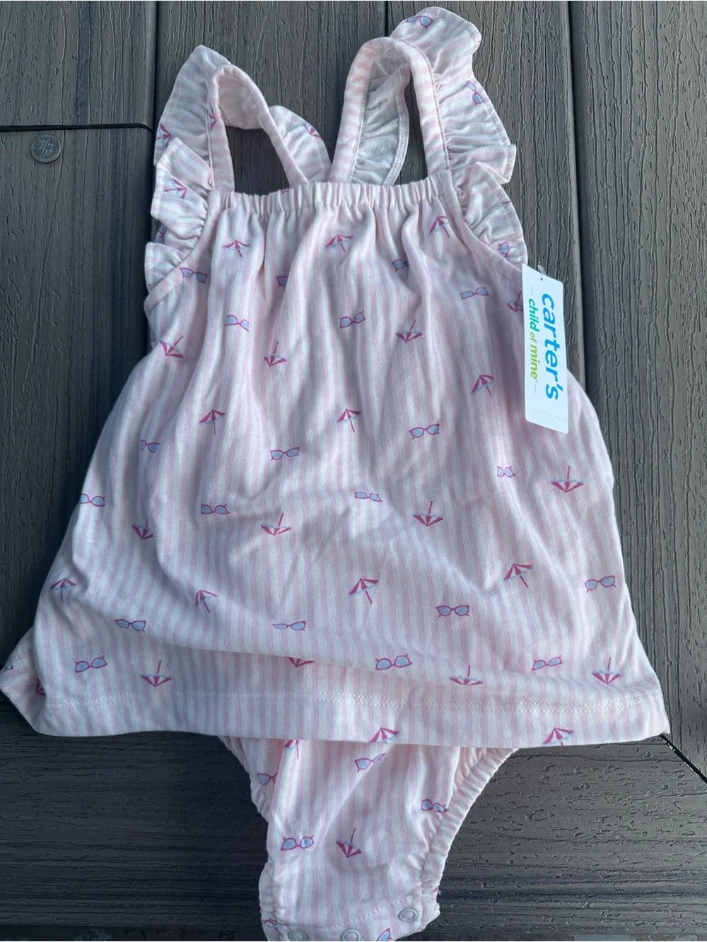 Carter's Pink & Purple Striped Ruffle Sunsuit